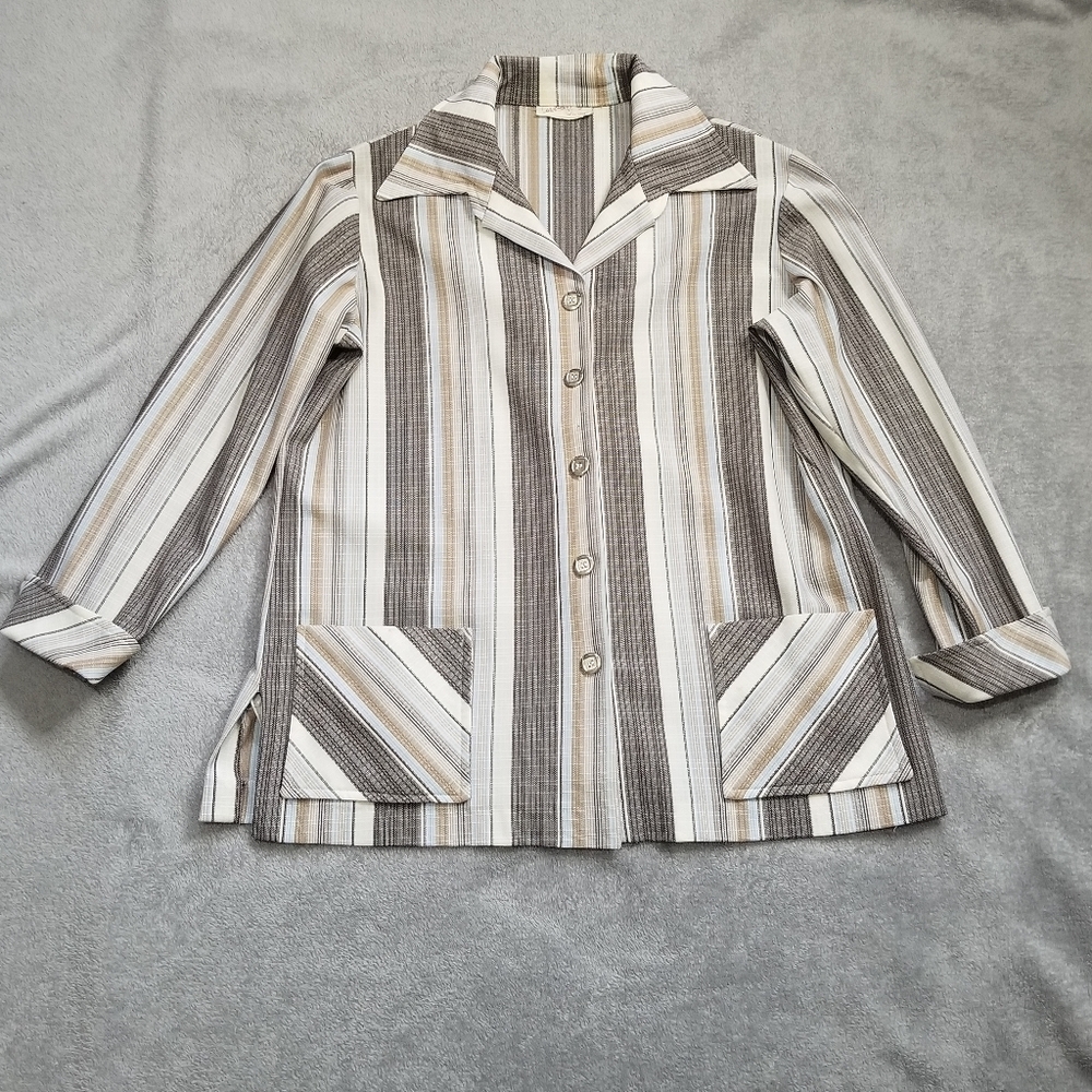 Carol Henry Vtg 70's Striped Shirt Button Front Top Womens 40  Front Pockets